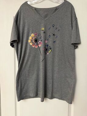 Gray Tee with Colorful Dandelion Paw Print Design